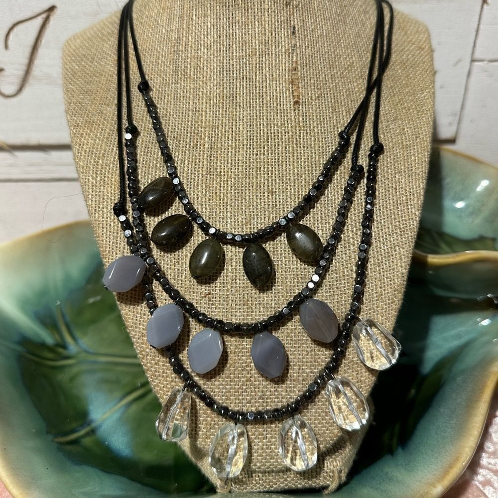 Triple Layer blue/Gray Crystal Tone Necklace 50% off all Bundles of 2 or More